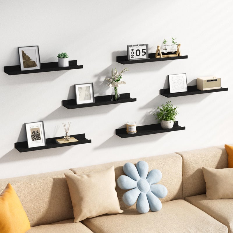 upsimples Floating Shelves for Wall, 23.6 Inch Shelves for Decor Storage Set of 6, Wall Mounted Wood Shelf for Bedroom, Living Room, Bathroom, Kitchen, Long Picture Ledge Shelves, Black - Image 5