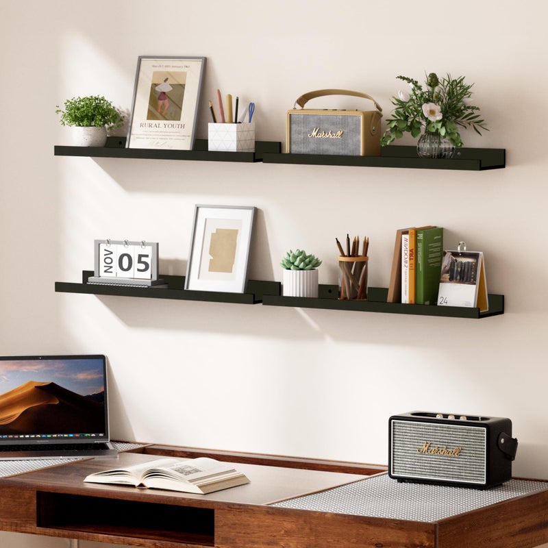upsimples Floating Shelves for Wall, 23.6 Inch Shelves for Decor Storage Set of 6, Wall Mounted Wood Shelf for Bedroom, Living Room, Bathroom, Kitchen, Long Picture Ledge Shelves, Black - Image 4