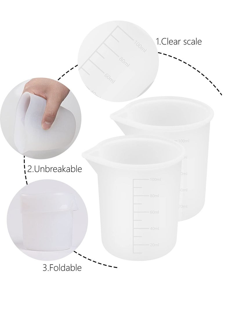 XiuWoo - Silicone Measuring Cups, 250 and 100 ml Resin Mixing Cups Stirring Sticks Pipettes for Epoxy Mixing, Molds, Jewelry Making, Waxing, DIY Crafting Tools with Easy to Clean Finger Grips - Image 1