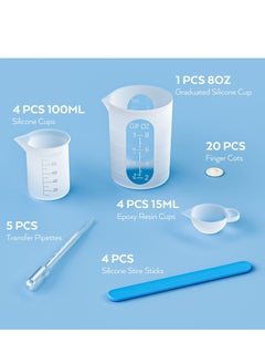 XiuWoo Silicone Measuring Cups, 250 and 100 ml Resin Mixing Cups Stirring Sticks Pipettes for Epoxy Mixing, Molds, Jewelry Making, Waxing, DIY Crafting Tools with Easy to Clean Finger Grips  - Image 2