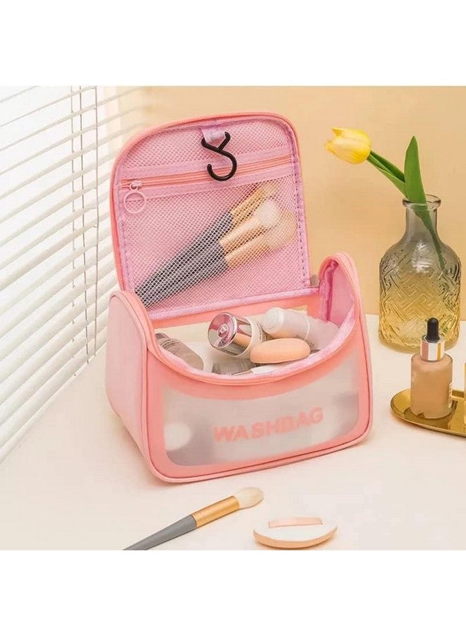 CKPS Multi-Functional Large Makeup Pouch for Women, Waterproof PVC Cosmetic Bag with Hook - Toiletry Storage Wash Bag - Travel Organizer for Bath & Grooming Kit (Pink) - Image 4