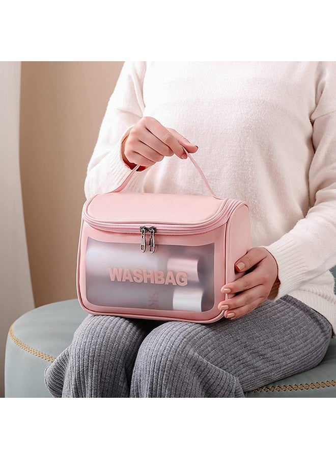 CKPS Multi-Functional Large Makeup Pouch for Women, Waterproof PVC Cosmetic Bag with Hook - Toiletry Storage Wash Bag - Travel Organizer for Bath & Grooming Kit (Pink) - Image 2