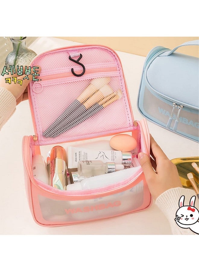 CKPS Multi-Functional Large Makeup Pouch for Women, Waterproof PVC Cosmetic Bag with Hook - Toiletry Storage Wash Bag - Travel Organizer for Bath & Grooming Kit (Pink) - Image 5