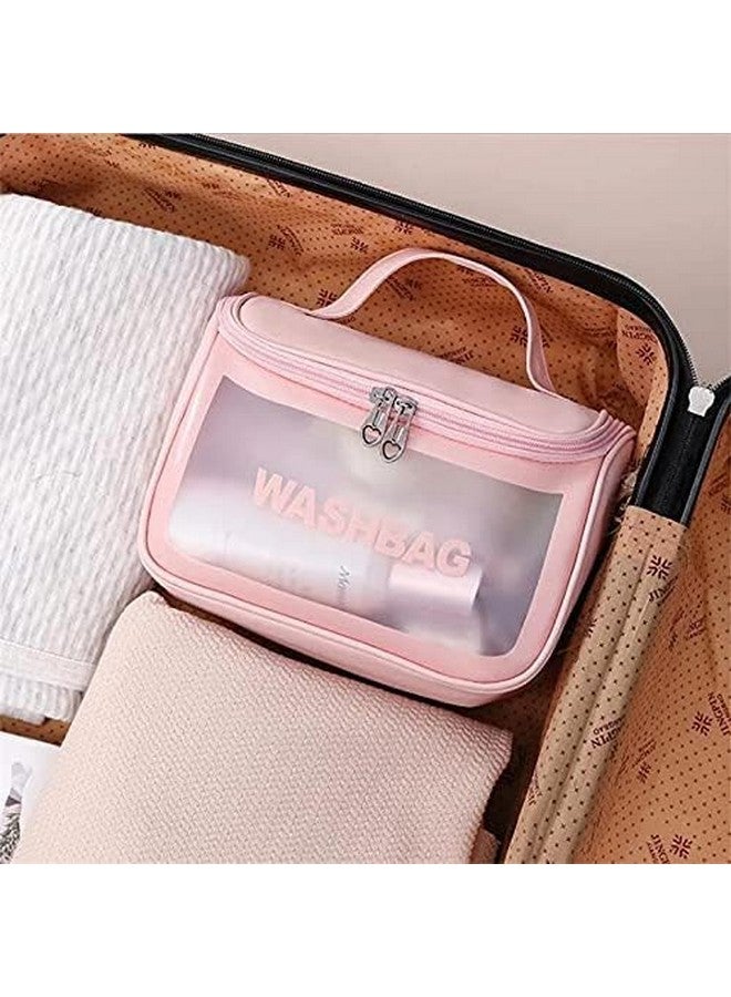 CKPS Multi-Functional Large Makeup Pouch for Women, Waterproof PVC Cosmetic Bag with Hook - Toiletry Storage Wash Bag - Travel Organizer for Bath & Grooming Kit (Pink) - Image 3