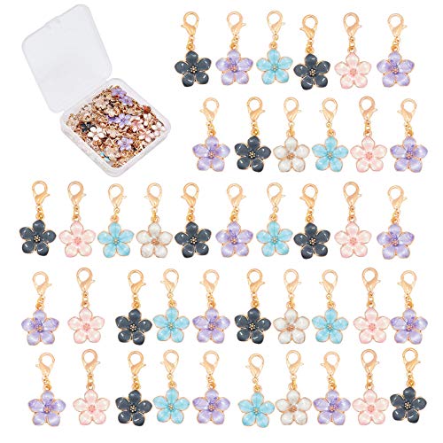 SUNNYCLUE 1 Box 50Pcs Stitch Markers Crochet Stitch Marker Spring Sakura Flower Charms Zipper Pull Clip On Removable Lobster Clasp Charm Locking Knitting Markers for Weaving Sewing Quilting 028pc - Image 1