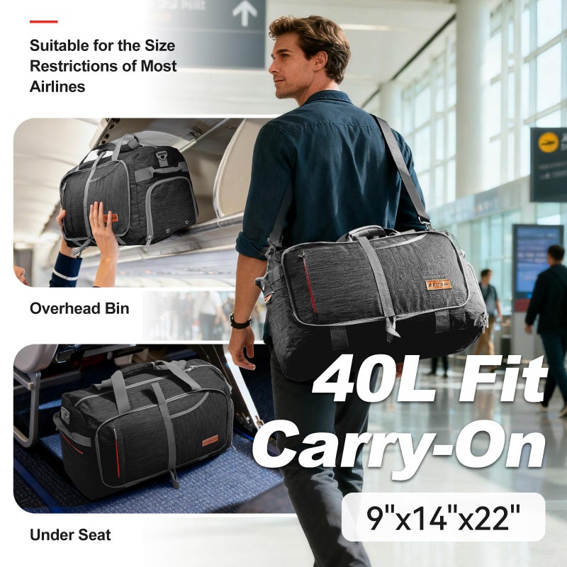Canway 40L Foldable Duffle Bag for Travel Men & Women Carry On 22"x14"x9" Airline Approved, Small Luggage Overnight Bag with Shoe Compartment, Water-Resistant Gym & Sports Bag - Image 2