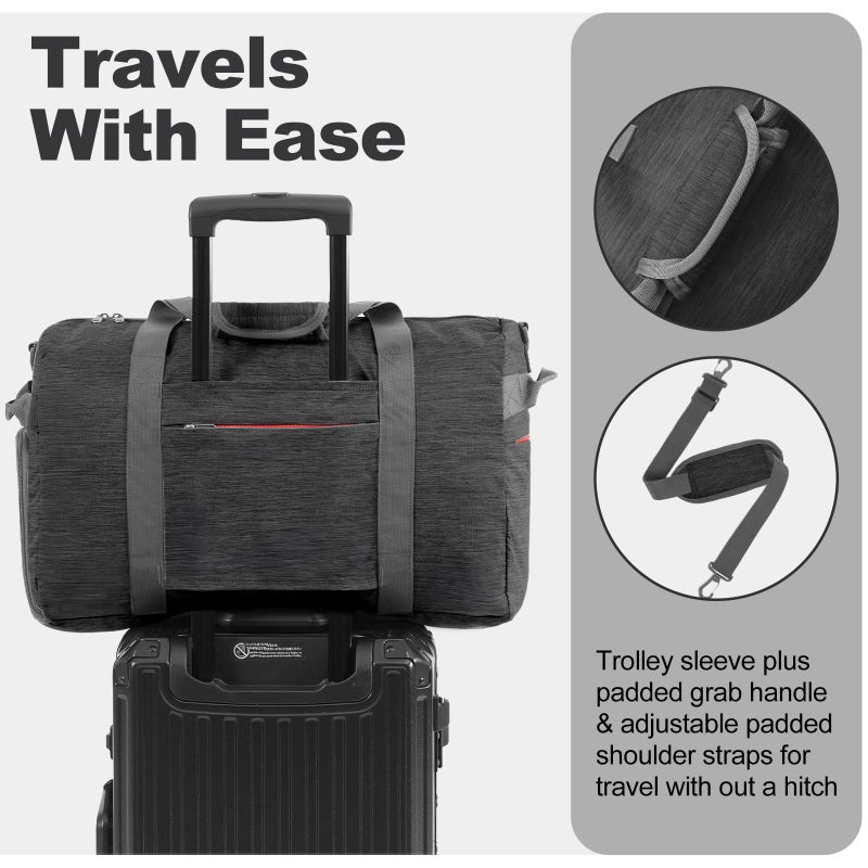 Canway 40L Foldable Duffle Bag for Travel Men & Women Carry On 22"x14"x9" Airline Approved, Small Luggage Overnight Bag with Shoe Compartment, Water-Resistant Gym & Sports Bag - Image 4