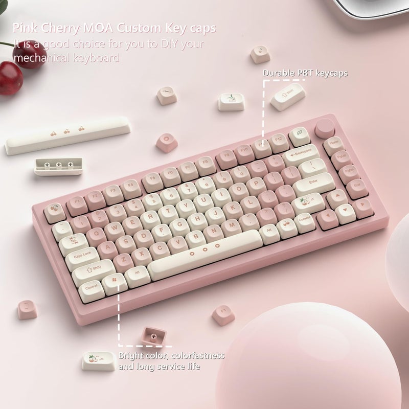 Womier Keycaps - Pink Cute PBT Keycaps MOA Dye-Sublimation 60 65 75 100 Percent, Custom Key caps Set for 61/64/68/84/87/100/104/108 Cherry MX Mechanical Keyboard (Pink) - Image 5