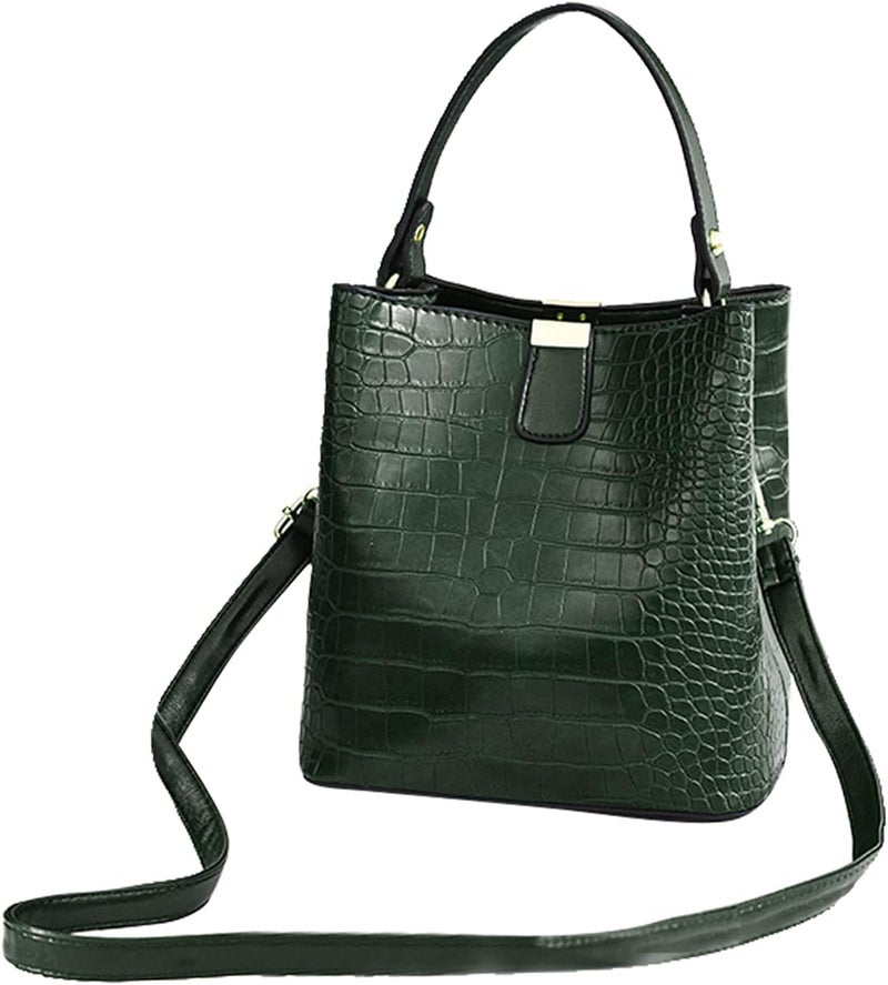 klarako Women PU Leather Purses Bucket Bag Business Handbags Top Handle Satchel Large Capacity Work Tote Shoulder Bags Waterproof Big Crossbody Bag  Green, 19x13x21CM - Image 1