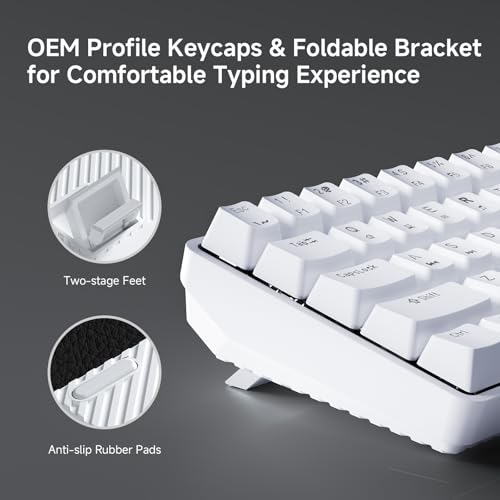 TMKB Technology Mechanical KeyBoard TMKB 60% Mechanical Gaming Keyboard, Red Linear Switch, LED Backlight, Anti-Ghosting, Detachable USB-C, Double-Shot Keycaps, 61 Keys, Wired, White - Image 5