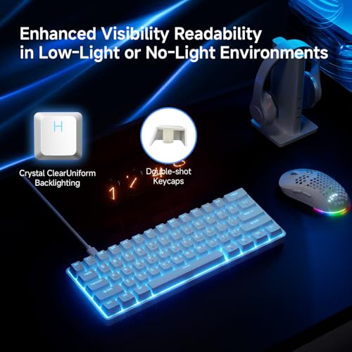 TMKB Technology Mechanical KeyBoard TMKB 60% Mechanical Gaming Keyboard, Red Linear Switch, LED Backlight, Anti-Ghosting, Detachable USB-C, Double-Shot Keycaps, 61 Keys, Wired, White - Image 4