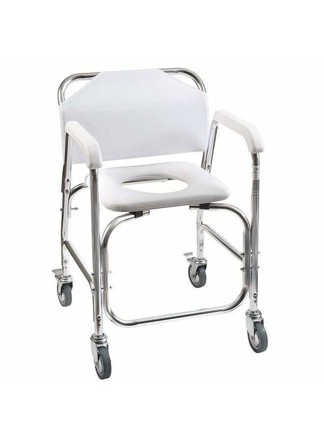 DMI 3-1 Rolling Shower Chair, Rolling Bathroom Wheelchair for Handicapped, Elderly, Injured or Disabled, & Commode, Rolling Shower Chair, 24" x 22" x 34", 250 lb Weight Capacity, White - Image 1