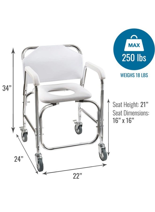 DMI 3-1 Rolling Shower Chair, Rolling Bathroom Wheelchair for Handicapped, Elderly, Injured or Disabled, & Commode, Rolling Shower Chair, 24" x 22" x 34", 250 lb Weight Capacity, White - Image 5