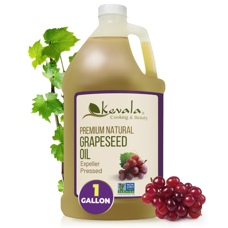 kevala Grapeseed Oil â€“ Non-GMO Expeller Pressed Grape Seed Oil for Cooking, Skincare & Hair; Rich in Antioxidants & Omega-6 Fatty Acids; High Smoke Point Oil â€“ 128 Fl Oz | 1-Pack - Image 1