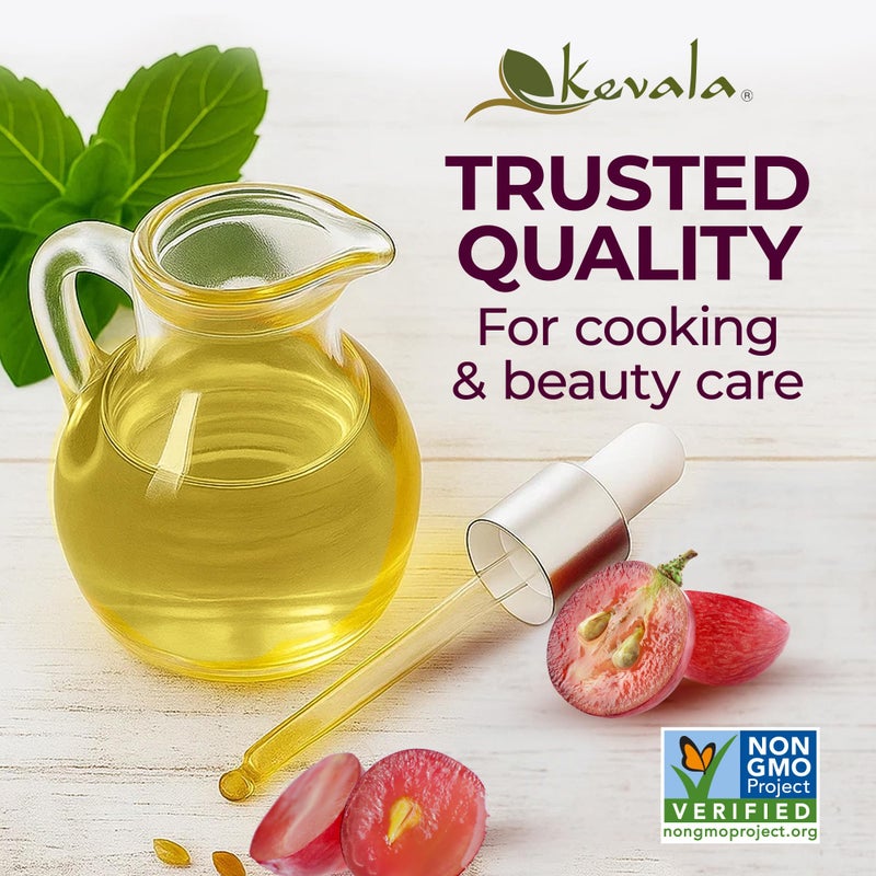 kevala Grapeseed Oil â€“ Non-GMO Expeller Pressed Grape Seed Oil for Cooking, Skincare & Hair; Rich in Antioxidants & Omega-6 Fatty Acids; High Smoke Point Oil â€“ 128 Fl Oz | 1-Pack - Image 3