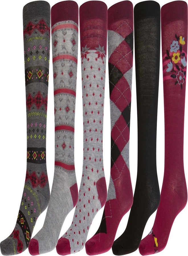 Sakkas 16900 - Liea Ladies Colorful Unique Pattern/Solid Knee High Socks Assorted 6-Pack - Style5-9-11 - Image 1