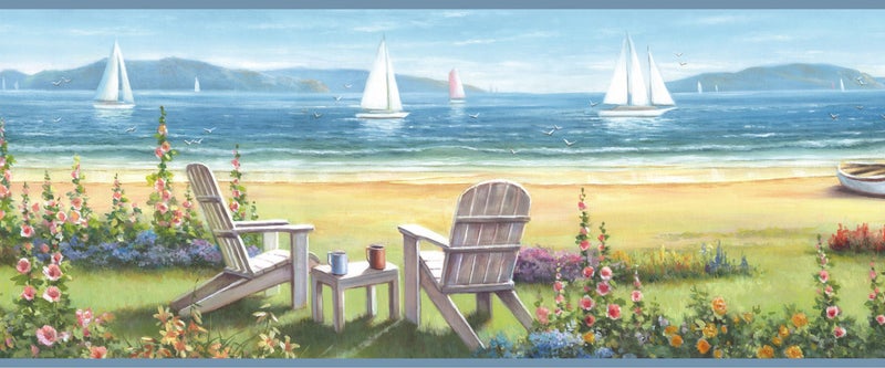 Chesapeake DLR20021B Barnstable Blue Seaside Cottage Wallpaper Border - Image 2