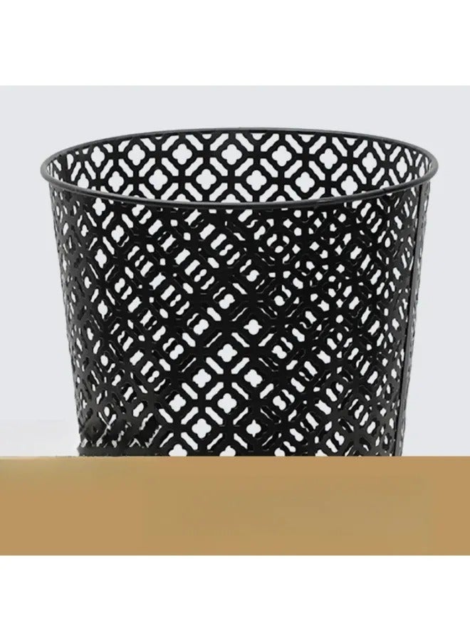Light Luxury Hollow Metal Trash Can, Thickened Electroplated Iron Waste Bin, Open Top Decorative Waste Basket For Bedroom Office Kitchen Hotel - Image 3