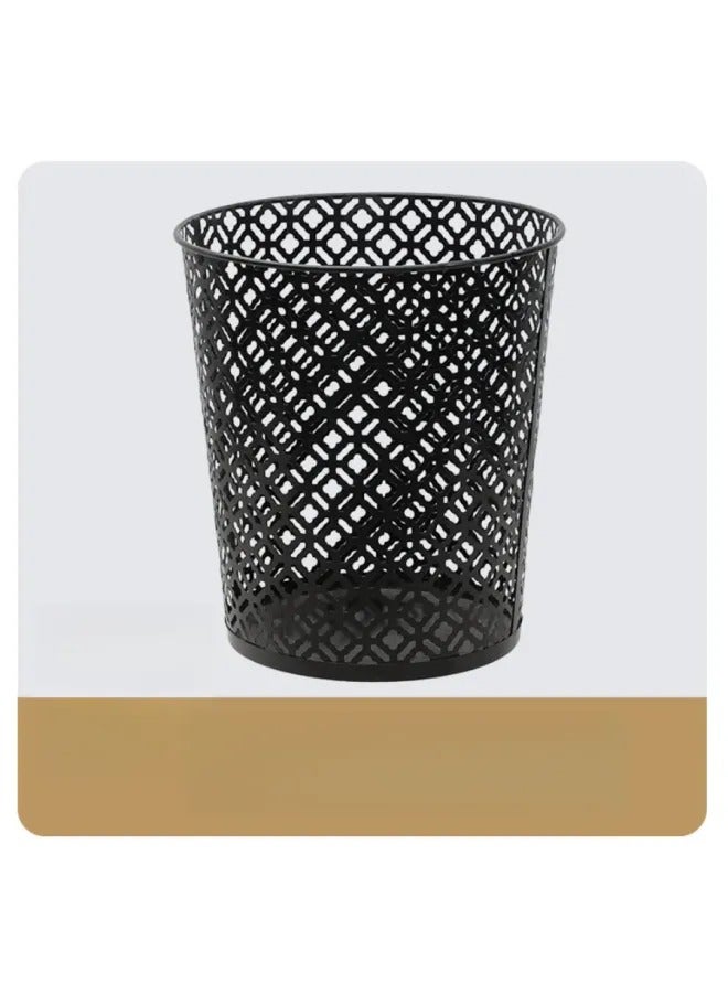 Light Luxury Hollow Metal Trash Can, Thickened Electroplated Iron Waste Bin, Open Top Decorative Waste Basket For Bedroom Office Kitchen Hotel - Image 2