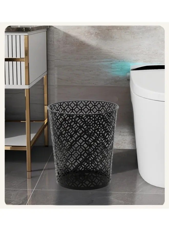 Light Luxury Hollow Metal Trash Can, Thickened Electroplated Iron Waste Bin, Open Top Decorative Waste Basket For Bedroom Office Kitchen Hotel - Image 1