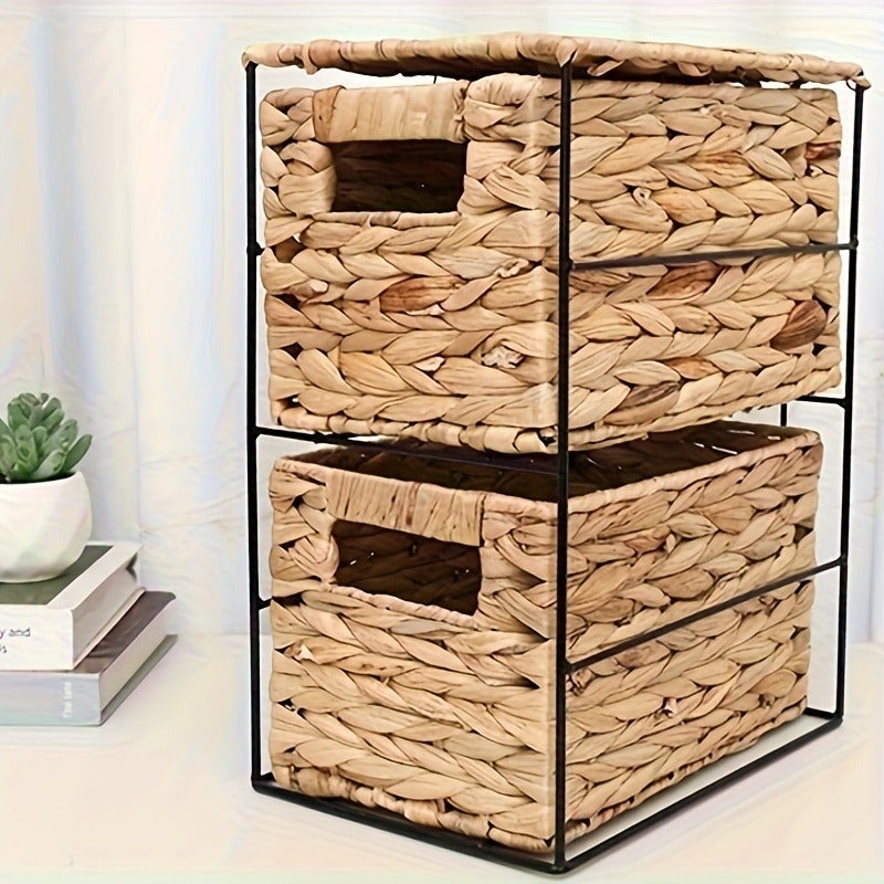 Paper Rope Storage Basket Woven Rectangular Organizer for Clutter Saving Space Snacks Clothes Storage Basket, Shelf Baskets - Image 5