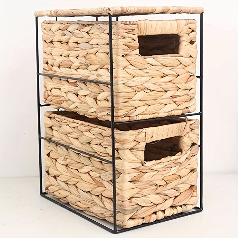 Paper Rope Storage Basket Woven Rectangular Organizer for Clutter Saving Space Snacks Clothes Storage Basket, Shelf Baskets - Image 1