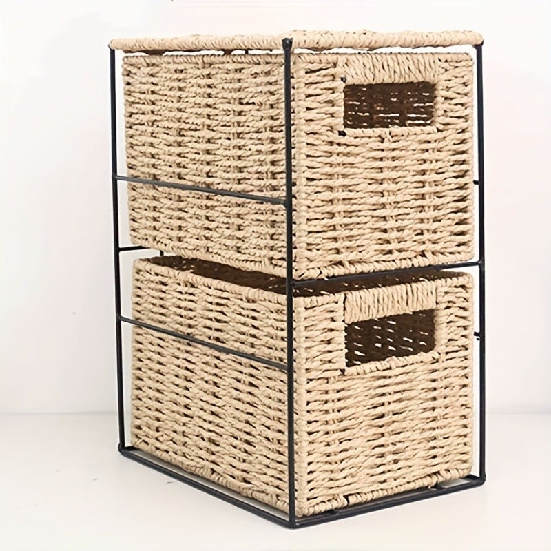 Paper Rope Storage Basket Woven Rectangular Organizer for Clutter Saving Space Snacks Clothes Storage Basket, Shelf Baskets - Image 4