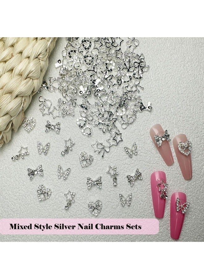 KACHIMOO 68Pcs Nail Charms Y2K Silver Charms For Nails Butterfly Nail Charms Bow Charms For Nail Silver Star Nail Charms And Gems Heart Nail Gems Y2K Nail Charms For Acrylic Nail Diy Design(10 Styles) - Image 5