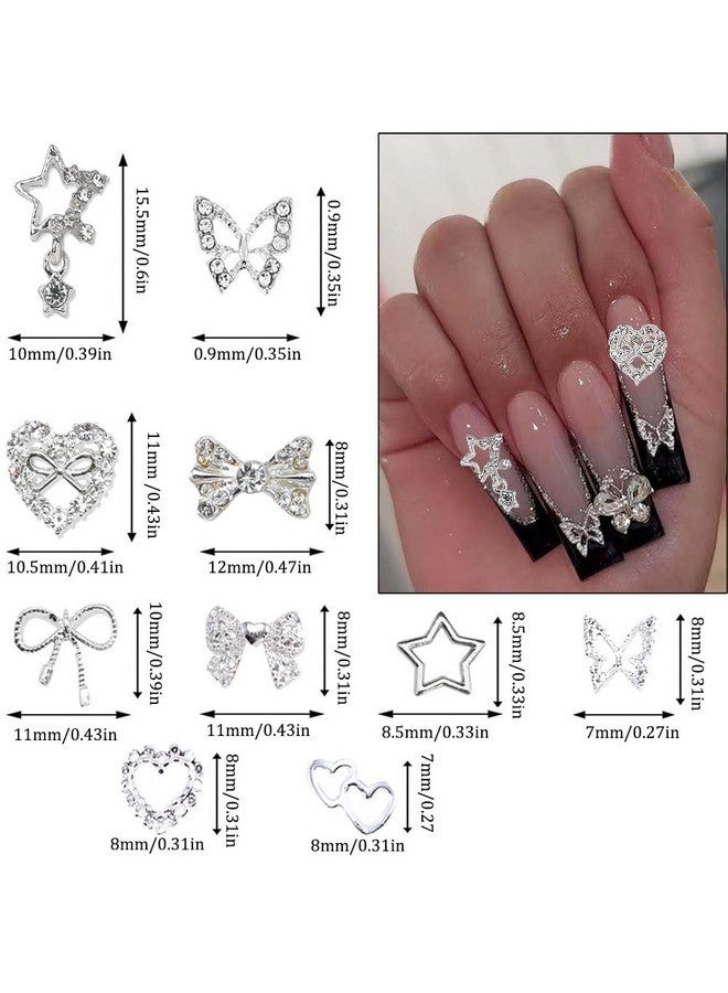 KACHIMOO 68Pcs Nail Charms Y2K Silver Charms For Nails Butterfly Nail Charms Bow Charms For Nail Silver Star Nail Charms And Gems Heart Nail Gems Y2K Nail Charms For Acrylic Nail Diy Design(10 Styles) - Image 2
