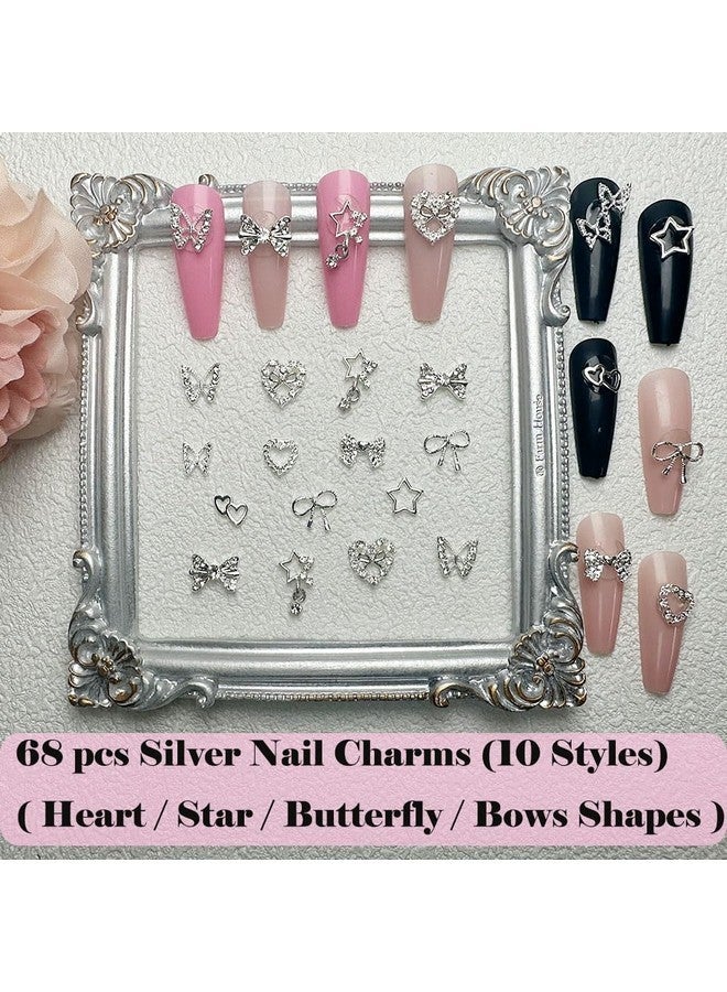 KACHIMOO 68Pcs Nail Charms Y2K Silver Charms For Nails Butterfly Nail Charms Bow Charms For Nail Silver Star Nail Charms And Gems Heart Nail Gems Y2K Nail Charms For Acrylic Nail Diy Design(10 Styles) - Image 4