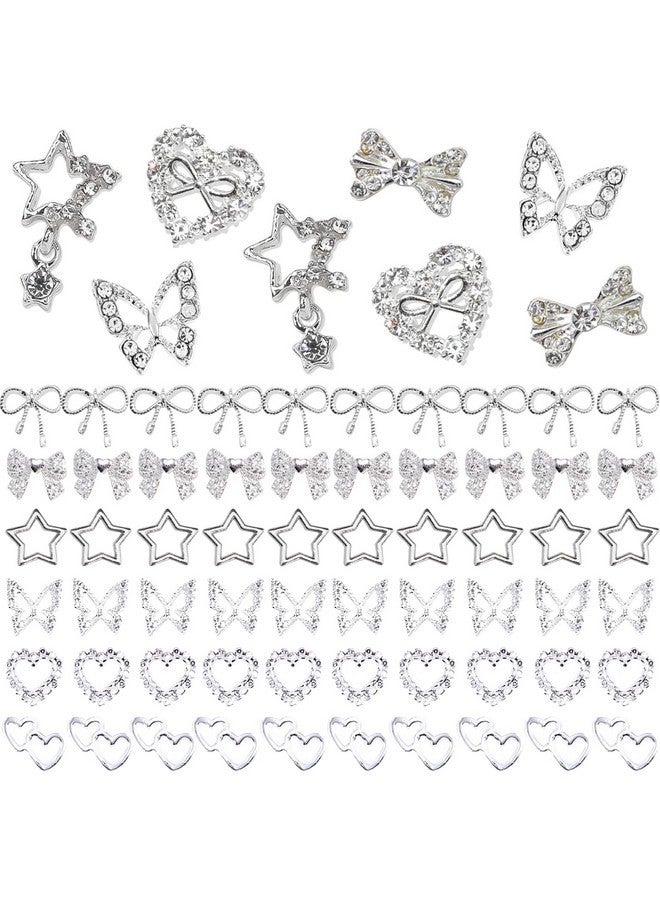 KACHIMOO 68Pcs Nail Charms Y2K Silver Charms For Nails Butterfly Nail Charms Bow Charms For Nail Silver Star Nail Charms And Gems Heart Nail Gems Y2K Nail Charms For Acrylic Nail Diy Design(10 Styles) - Image 1