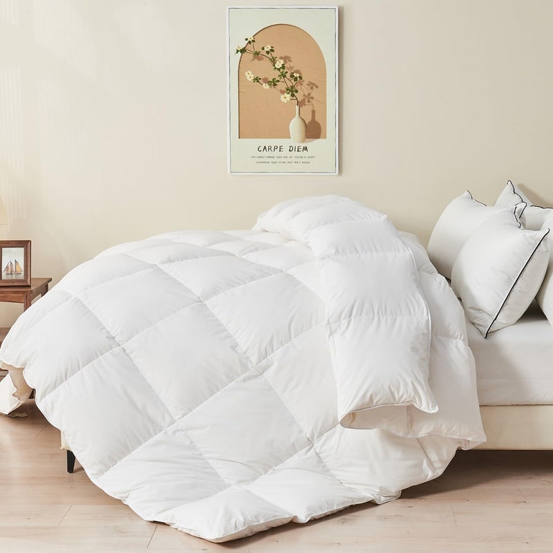 TOPGREEN Feather Down Comforter Queen Size Luxury ExtraFluffy Duvet Insert All Season Bed Comforter with UltraSoft Organic Cotton Case 90x90 Inch Ivory White - Image 2
