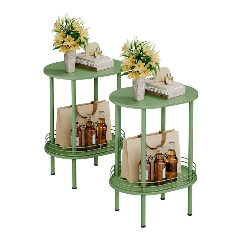 DGSANDGO Green Side Table Set of 2,Small Modern Round Side Table with Storage,2-Tier Nightstand,Samll End Table for Small Space,Living Room,Bedroom, Nursery, (2PC,Green) - Image 1