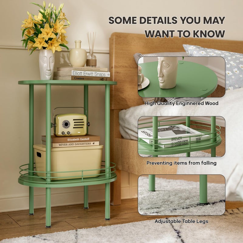DGSANDGO Green Side Table Set of 2,Small Modern Round Side Table with Storage,2-Tier Nightstand,Samll End Table for Small Space,Living Room,Bedroom, Nursery, (2PC,Green) - Image 4