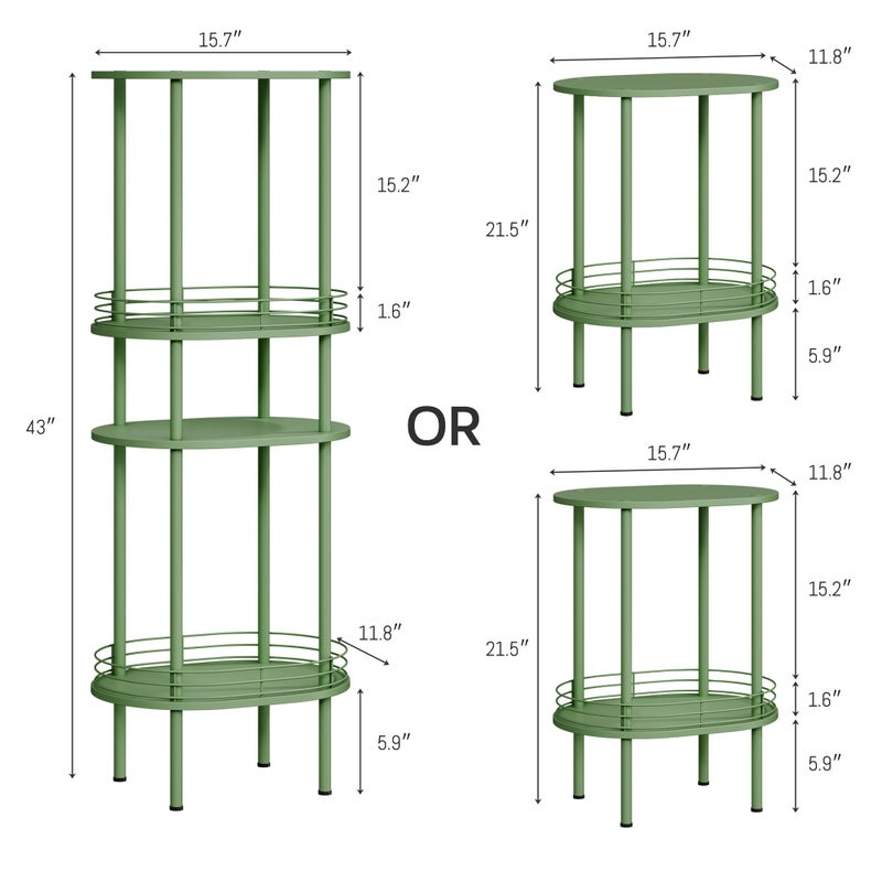 DGSANDGO Green Side Table Set of 2,Small Modern Round Side Table with Storage,2-Tier Nightstand,Samll End Table for Small Space,Living Room,Bedroom, Nursery, (2PC,Green) - Image 3