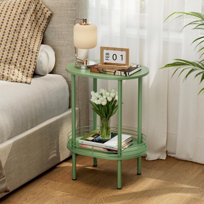 DGSANDGO Green Side Table Set of 2,Small Modern Round Side Table with Storage,2-Tier Nightstand,Samll End Table for Small Space,Living Room,Bedroom, Nursery, (2PC,Green) - Image 2