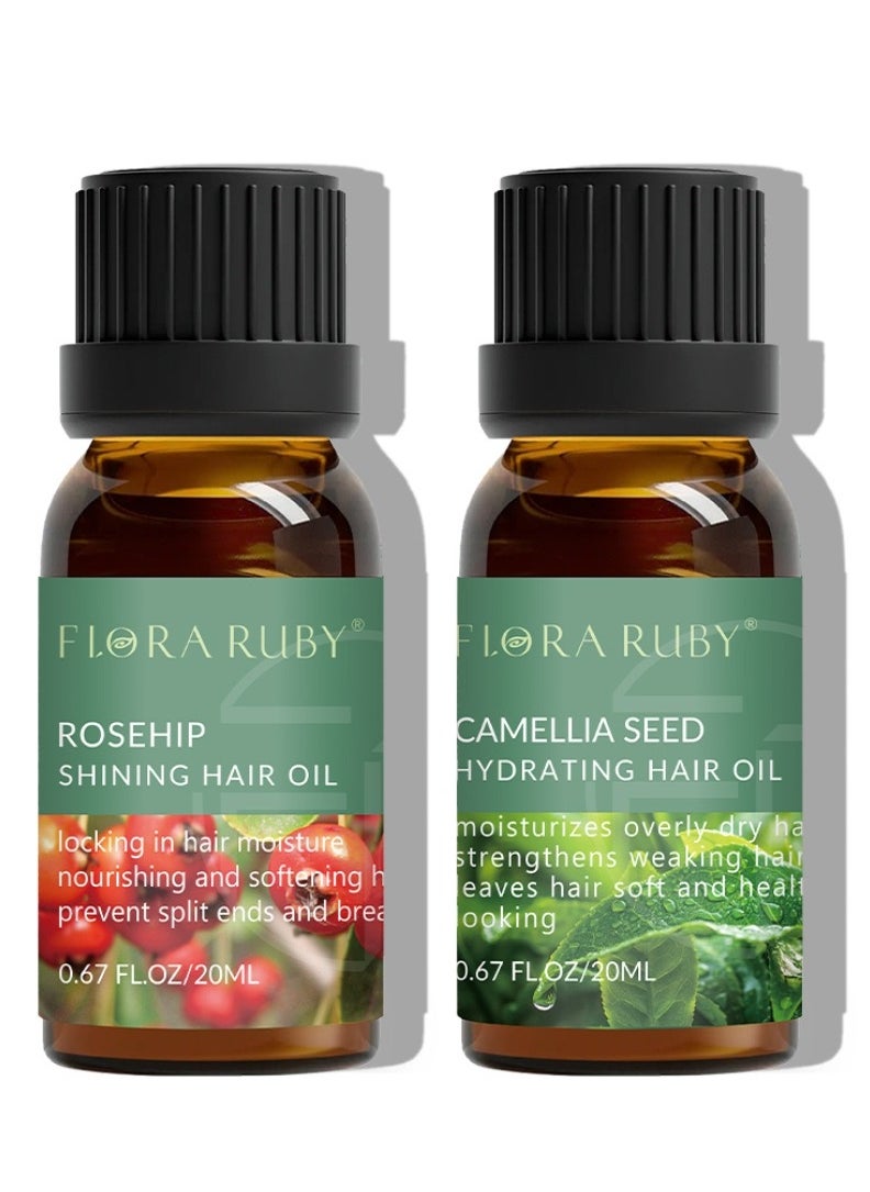 FLORA RUBY - Rosehip Shining Hair Oil Locking in Hair Moisture Nourishing and Softening Hair Strand Prevent Split Ends and Breakage Hair Loss Treatment Stimulates Hair Growth Scalp Massager Rosehip Oil 20ml - Image 1