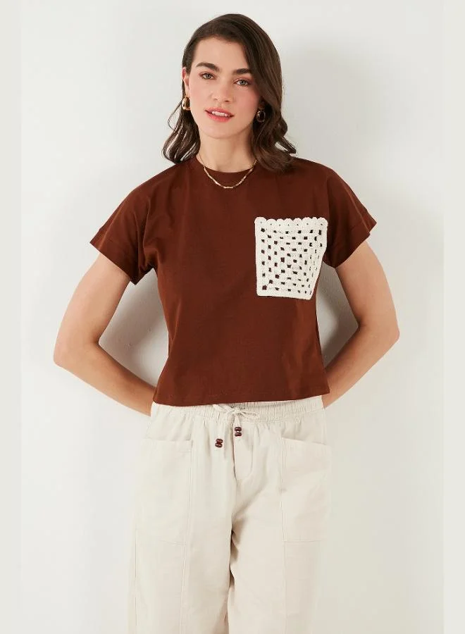 Lela Lela Cotton Single Pocket Regular Fit Crew Neck T-Shirt Women's T-SHIRT 5865818