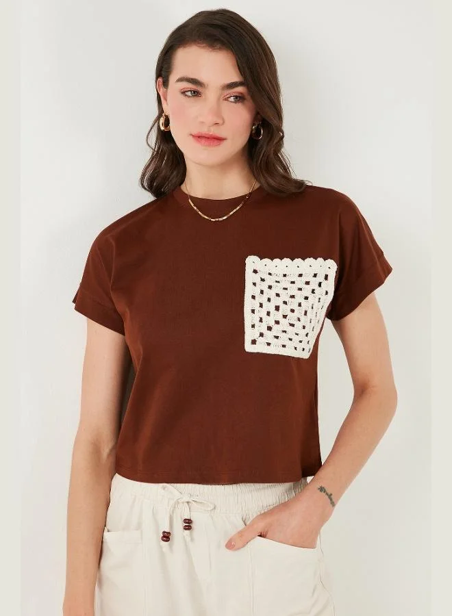 Lela Lela Cotton Single Pocket Regular Fit Crew Neck T-Shirt Women's T-SHIRT 5865818