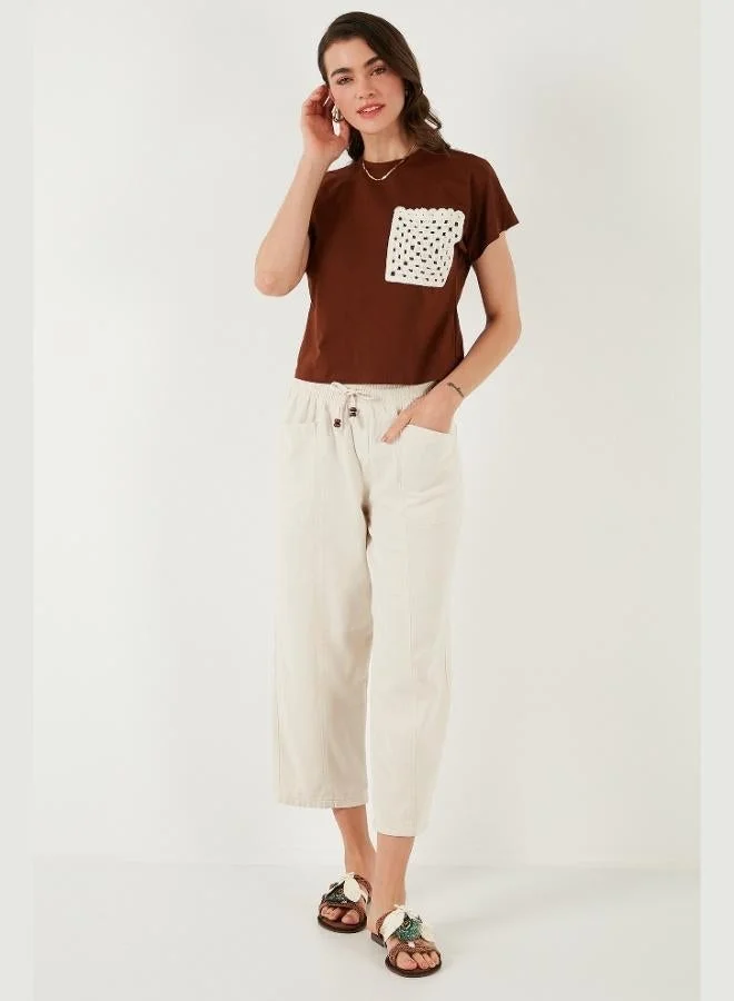 Lela Lela Cotton Single Pocket Regular Fit Crew Neck T-Shirt Women's T-SHIRT 5865818