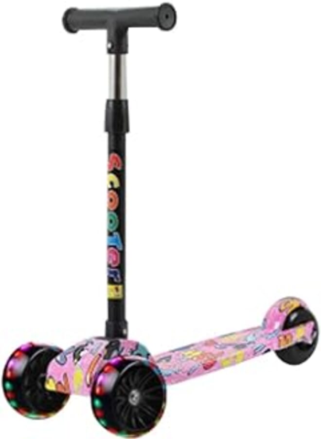 Inder Kids 3 Wheel Mini Height Adjustable Kick Scooter with Led Light up Wheels, 3-6 Years-Old (Graffiti Pink)