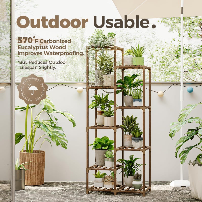 Bamworld Plant Stand Indoor Tall Plant Shelf Outdoor Corner Plants Table Wood Flower Stand for Living Room Balcony and Garden (9 pots) - Image 4