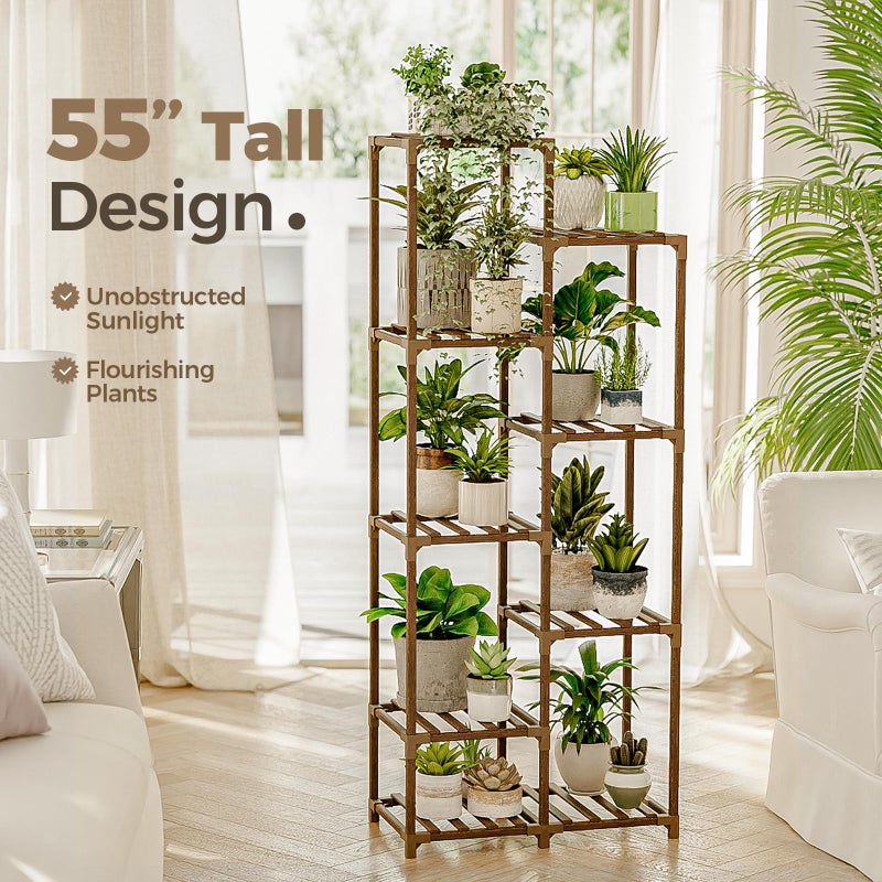 Bamworld Plant Stand Indoor Tall Plant Shelf Outdoor Corner Plants Table Wood Flower Stand for Living Room Balcony and Garden (9 pots) - Image 2