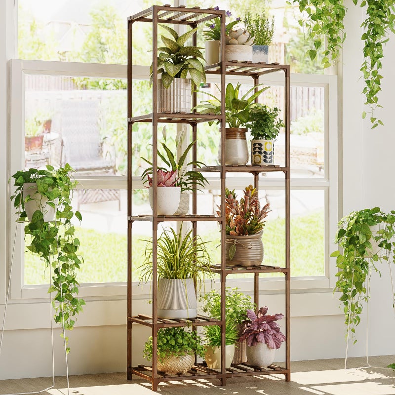 Bamworld Plant Stand Indoor Tall Plant Shelf Outdoor Corner Plants Table Wood Flower Stand for Living Room Balcony and Garden (9 pots) - Image 1