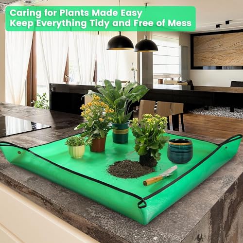 SHIDHMI 75x75 cm Repotting Mat for Indoor Plant Transplanting and Mess Control Thickened Waterproof Potting Tray Foldable Succulent Potting Mat Portable Gardening Mat Garden Gifts (75 x 75) - Image 3
