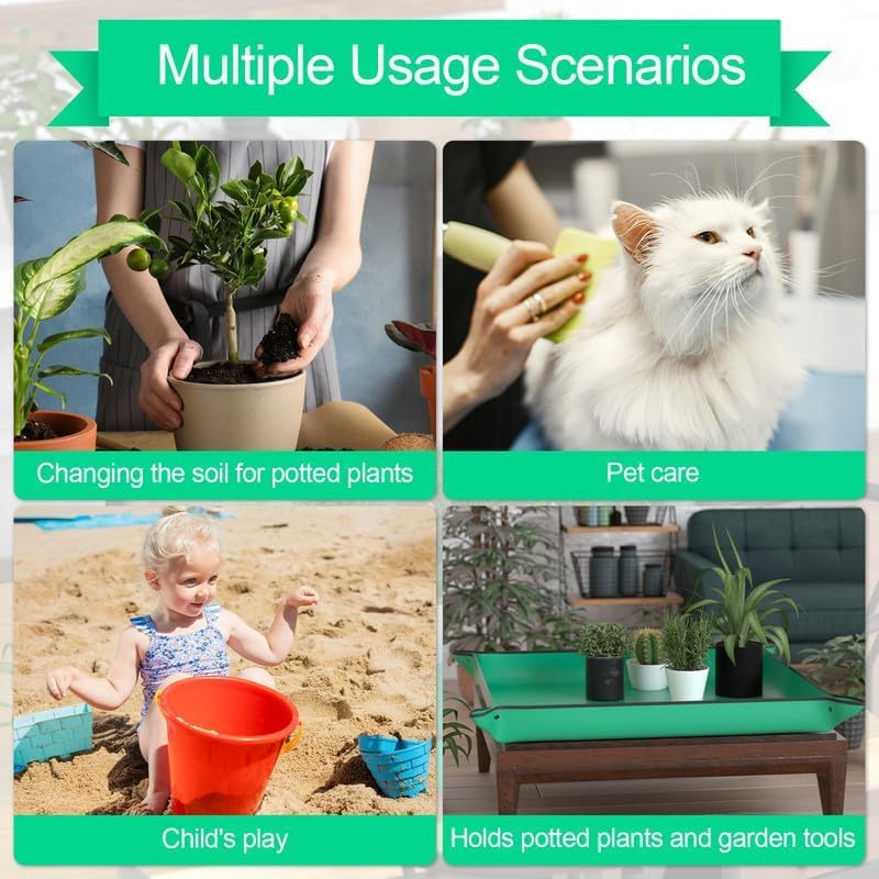 SHIDHMI 75x75 cm Repotting Mat for Indoor Plant Transplanting and Mess Control Thickened Waterproof Potting Tray Foldable Succulent Potting Mat Portable Gardening Mat Garden Gifts (75 x 75) - Image 2