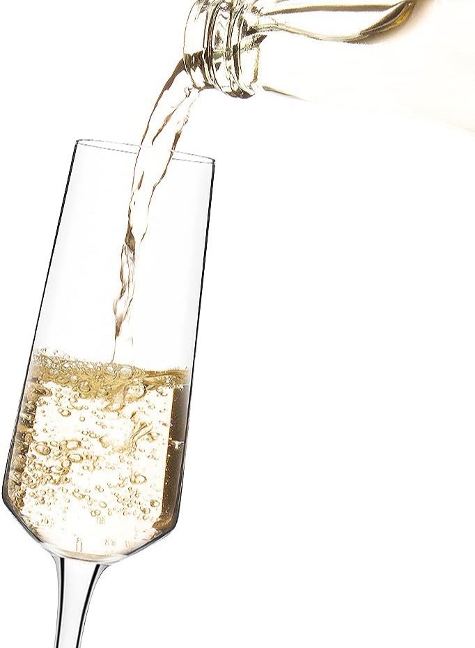 AUTOYSUR مجموعة من 6 كؤوس شمبانيا أنيقة من الكريستال سعة 231 مل، خالية من الرصاص بنسبة 100%، مجموعة أكواب نبيذ فوار عالية الجودة، آمنة للاستخدام في غسالة الأطباق، هدية لحفلات الزفاف والذكرى السنوية وأعياد الميلاد - Image 3