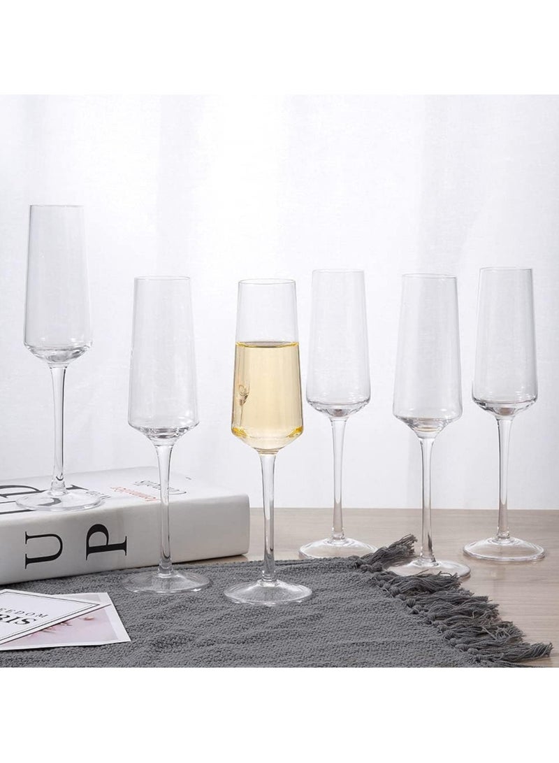 AUTOYSUR مجموعة من 6 كؤوس شمبانيا أنيقة من الكريستال سعة 231 مل، خالية من الرصاص بنسبة 100%، مجموعة أكواب نبيذ فوار عالية الجودة، آمنة للاستخدام في غسالة الأطباق، هدية لحفلات الزفاف والذكرى السنوية وأعياد الميلاد - Image 4