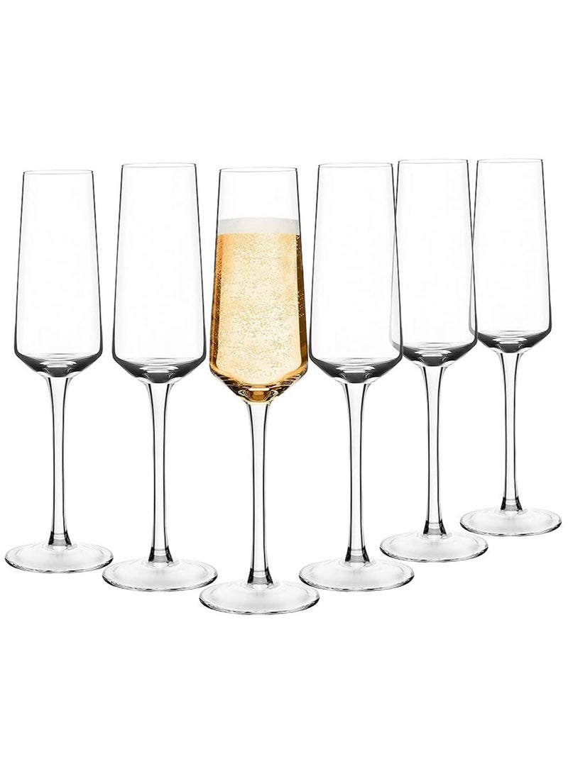 AUTOYSUR مجموعة من 6 كؤوس شمبانيا أنيقة من الكريستال سعة 231 مل، خالية من الرصاص بنسبة 100%، مجموعة أكواب نبيذ فوار عالية الجودة، آمنة للاستخدام في غسالة الأطباق، هدية لحفلات الزفاف والذكرى السنوية وأعياد الميلاد - Image 5