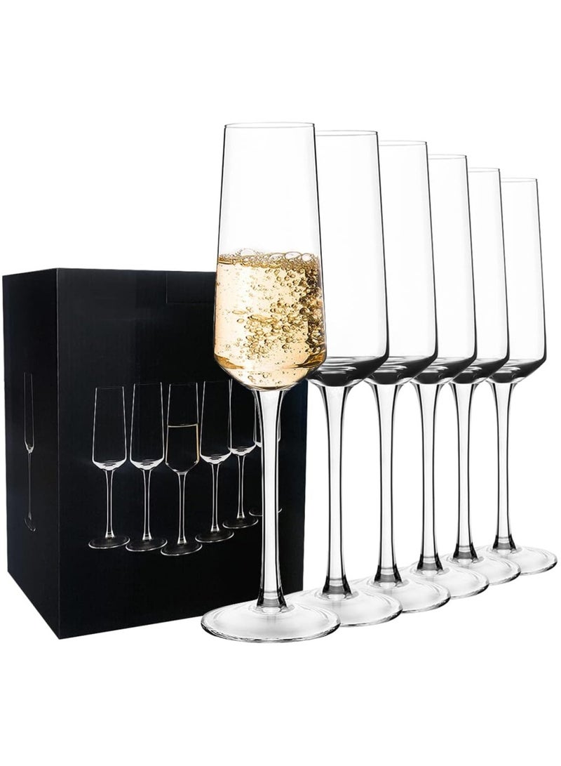 AUTOYSUR مجموعة من 6 كؤوس شمبانيا أنيقة من الكريستال سعة 231 مل، خالية من الرصاص بنسبة 100%، مجموعة أكواب نبيذ فوار عالية الجودة، آمنة للاستخدام في غسالة الأطباق، هدية لحفلات الزفاف والذكرى السنوية وأعياد الميلاد - Image 1